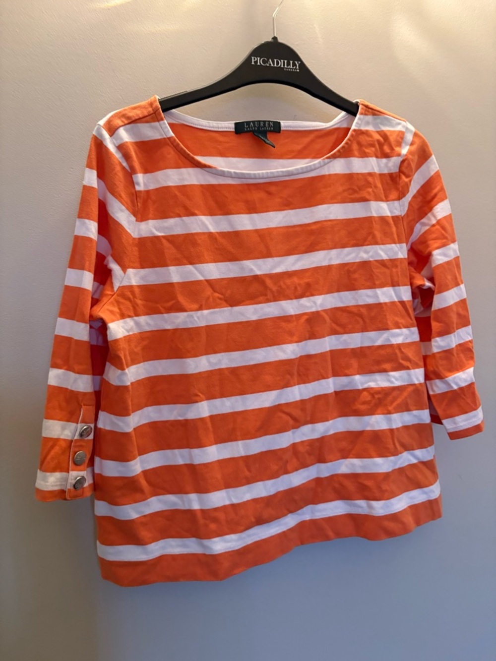 Lauren Ralph Lauren Orange & White Striped Boatneck Top